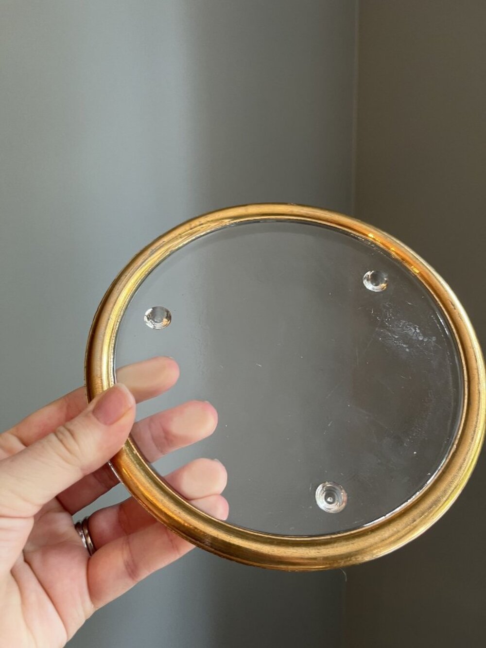 Vintage Glass Pillar Plate Riser With Gold Rim 7-Inch